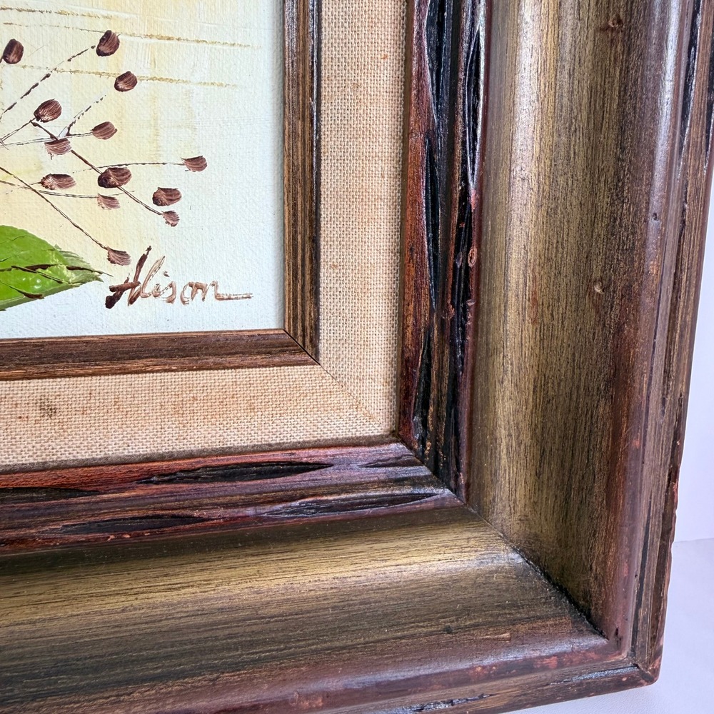 Vintage Framed Floral Painting Whimsical Butterfly‎ Art Signed Hison - Picture 6 of 6